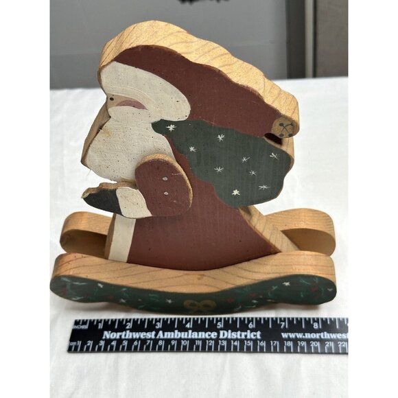 Handmade Handpainted Wooden Double Sided Rocking Santa 10.25" Tall  Holiday Gift - Picture 5 of 7